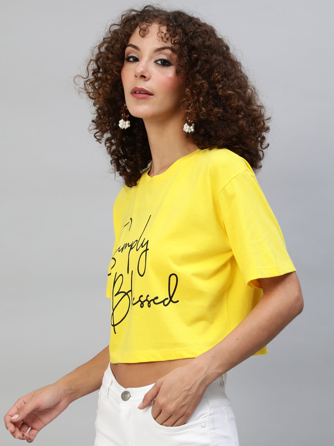 Women's Yellow Printed Crop Top
