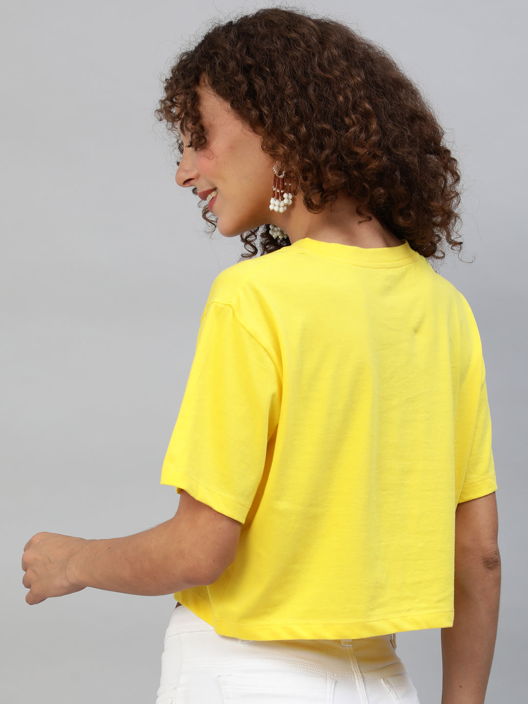 Women's Yellow Printed Crop Top
