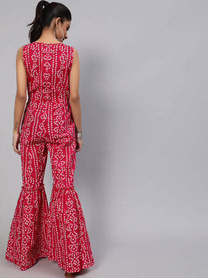 Women's Pink Printed Flared Jumpsuit