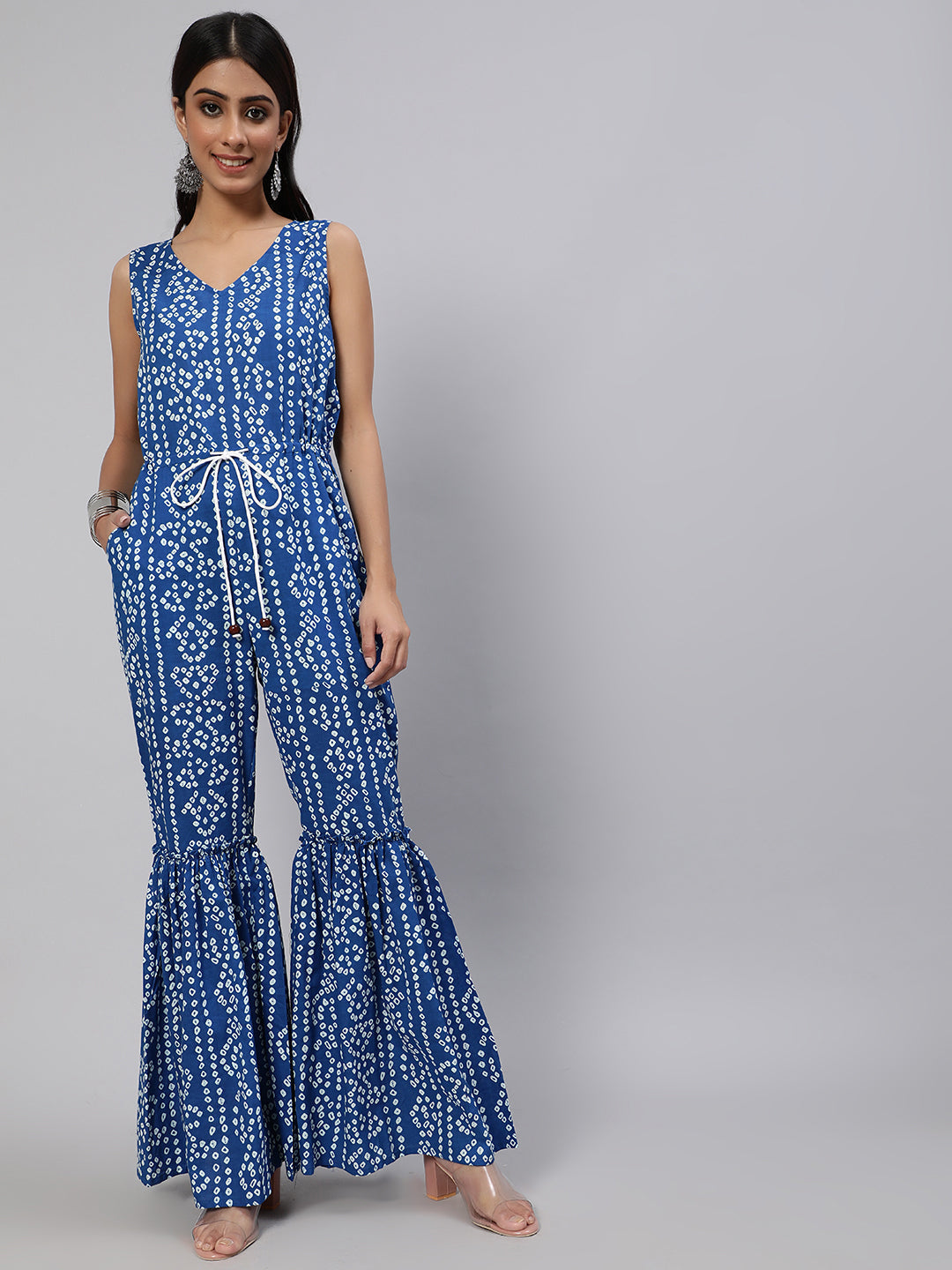 Women's Blue Bandhani Print Jumpsuit