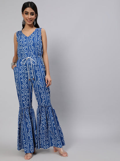 Women's Blue Bandhani Print Jumpsuit