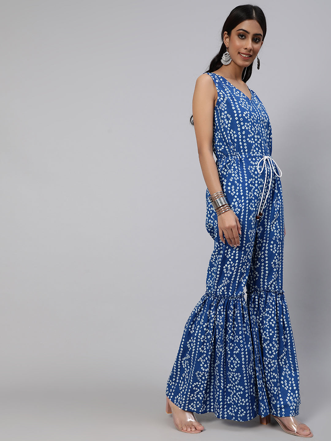 Women's Blue Bandhani Print Jumpsuit