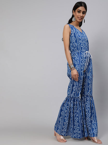 Women's Blue Bandhani Print Jumpsuit