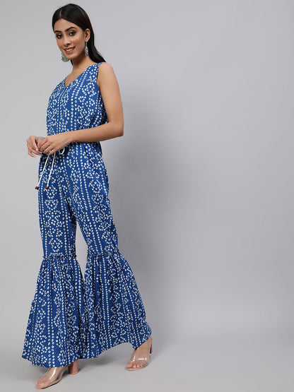 Women's Blue Bandhani Print Jumpsuit
