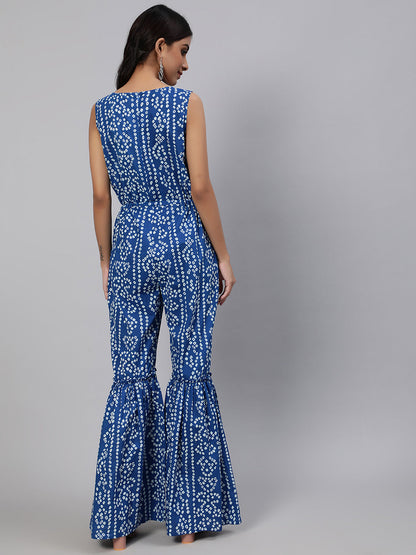 Women's Blue Bandhani Print Jumpsuit