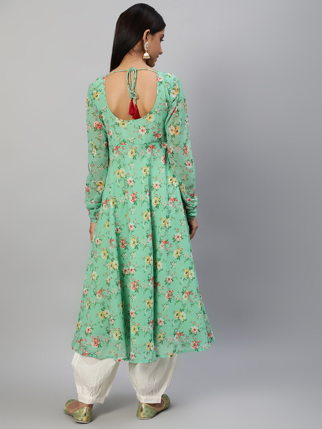 Women's Green Floral Printed Anarkali Kurta