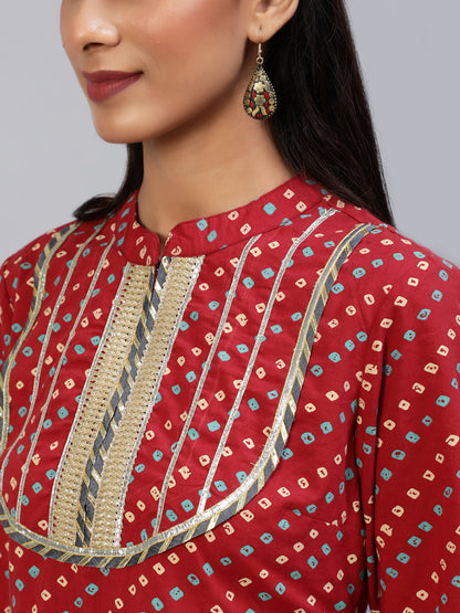 Women's Red Bandhani Print Anarkali
