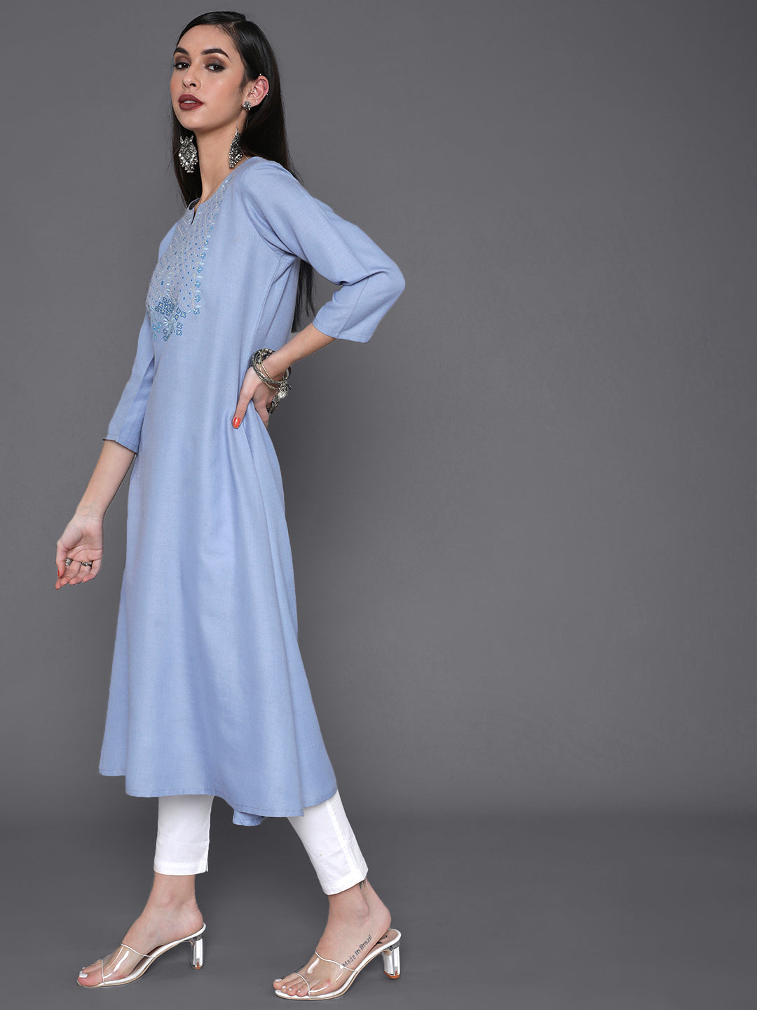 Women's Blue Embroidered A-Line Kurta