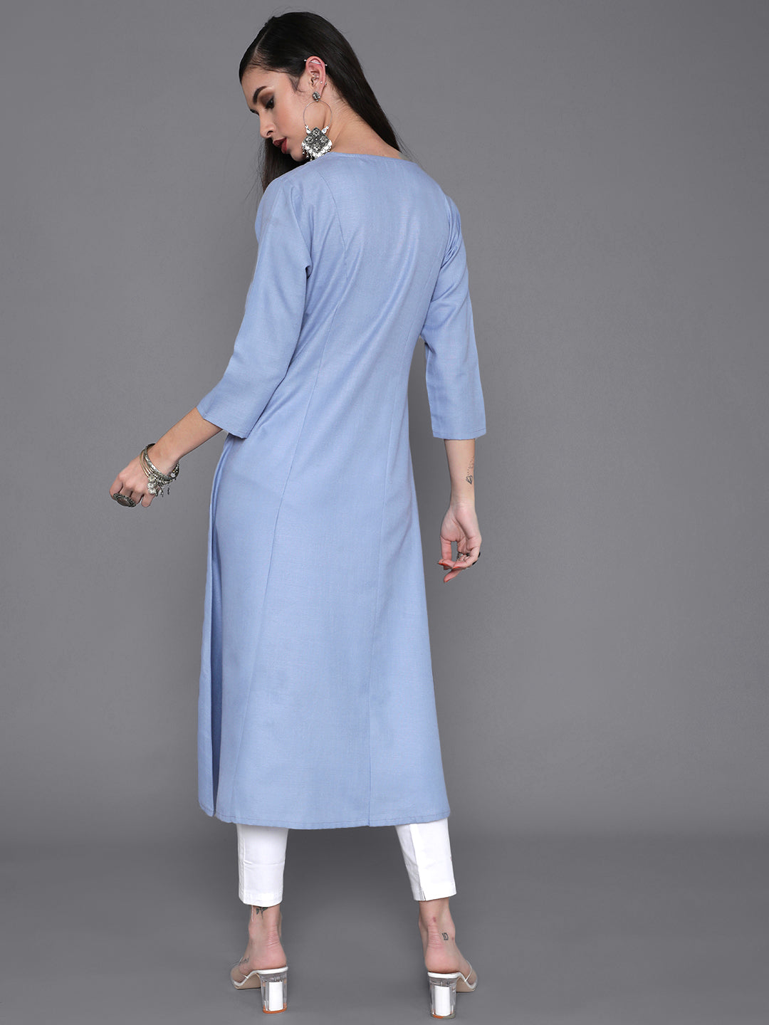 Women's Blue Embroidered A-Line Kurta