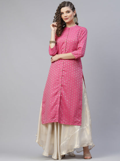 Women's Pink Woven Designed Kurta