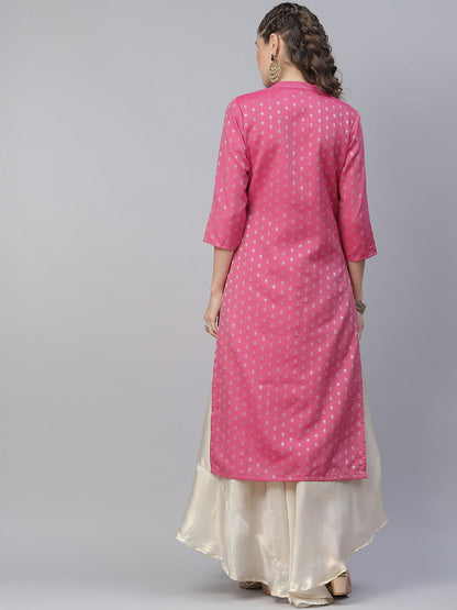Women's Pink Woven Designed Kurta