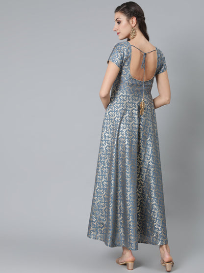 Women's Grey Foil Print Flared Dress