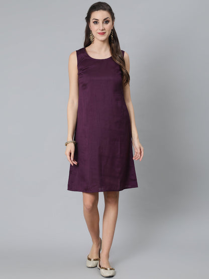 Women's Purple Foil Printed A-Line Dress With Jacket