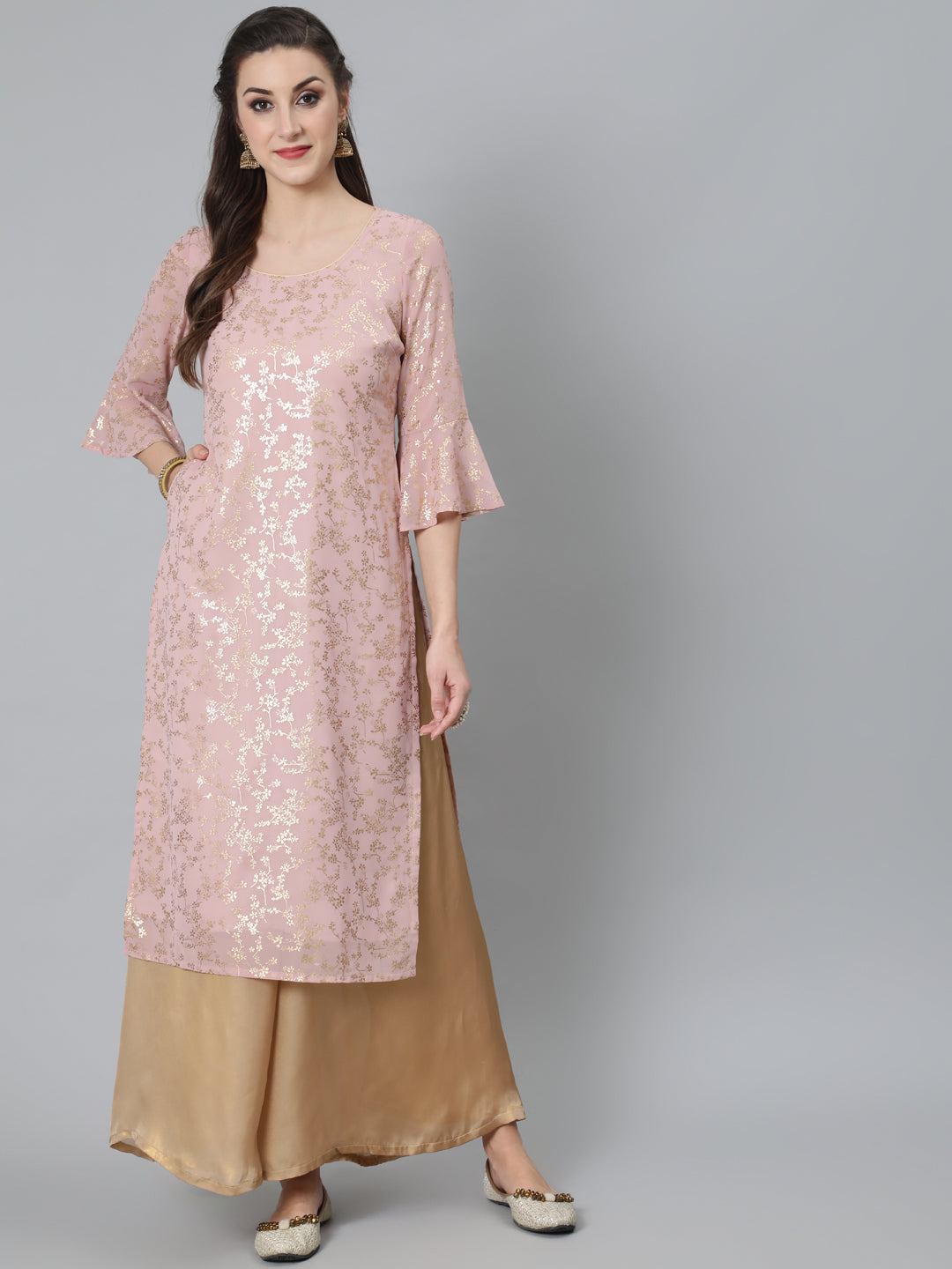Women's Pink Foil Print Kurta