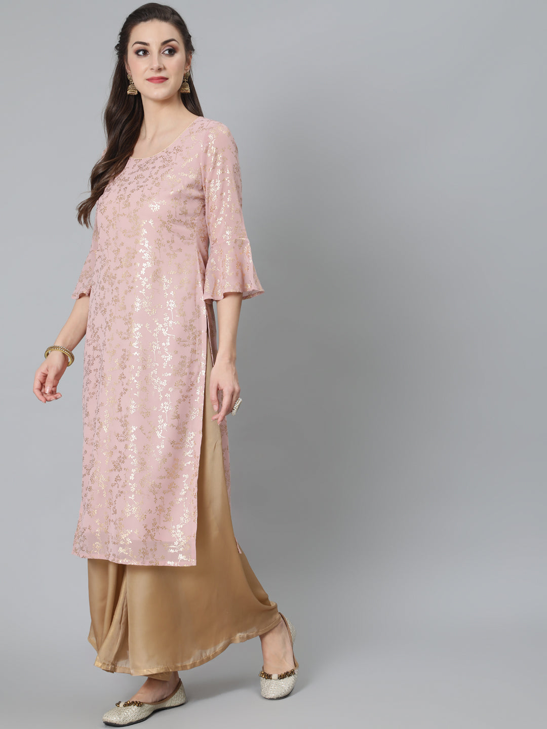 Women's Pink Foil Print Kurta