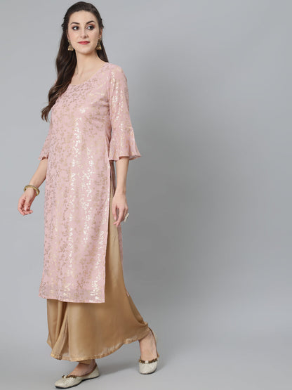 Women's Pink Foil Print Kurta