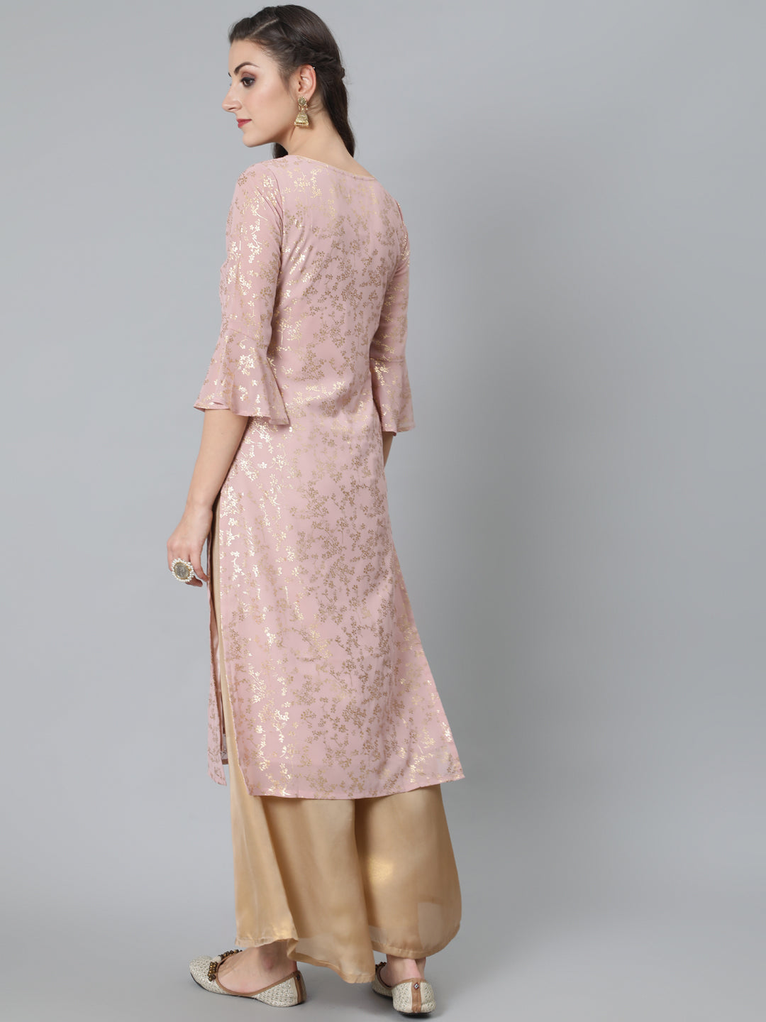 Women's Pink Foil Print Kurta
