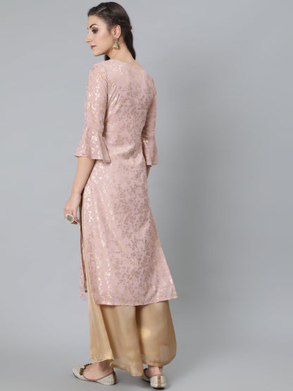 Women's Pink Foil Print Kurta