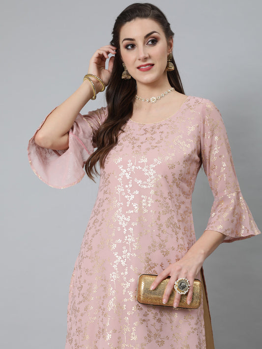 Women's Pink Foil Print Kurta