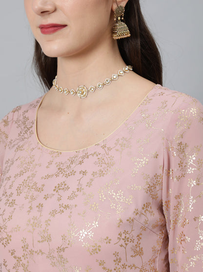 Women's Pink Foil Print Kurta