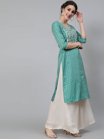 Women's Green Embroidered Kurta