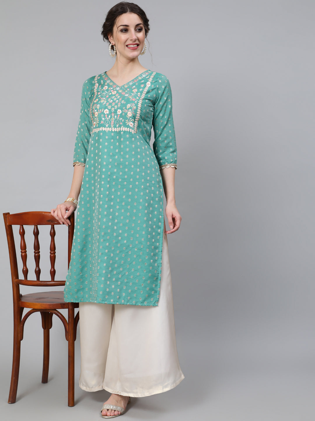 Women's Green Embroidered Kurta