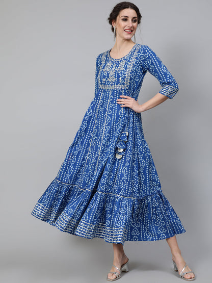 Women's Blue Bandhani Print Maxi Dress