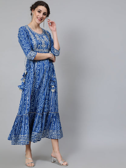 Women's Blue Bandhani Print Maxi Dress