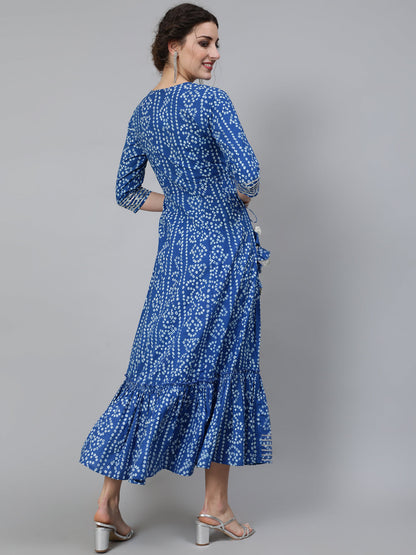 Women's Blue Bandhani Print Maxi Dress