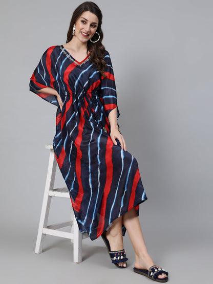 Women's Navy Blue Striped A-Line Dress