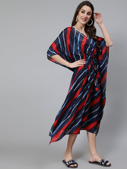 Women's Navy Blue Striped A-Line Dress