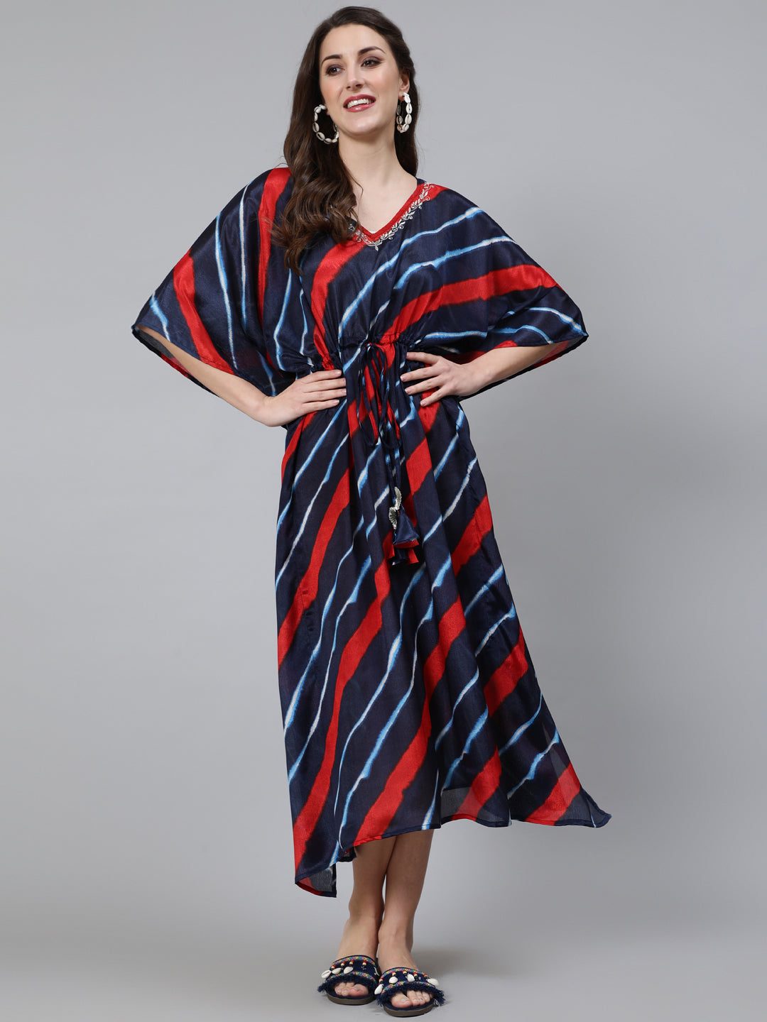 Women's Navy Blue Striped A-Line Dress