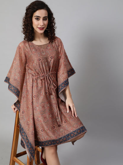 Women's Brown Printed Kaftan Dress