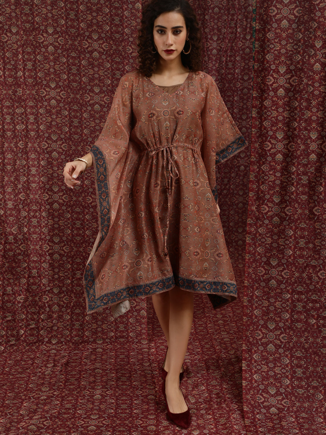 Women's Brown Printed Kaftan Dress