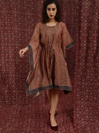 Women's Brown Printed Kaftan Dress