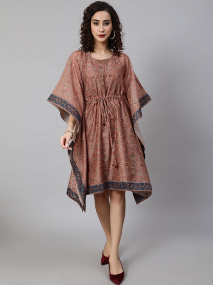 Women's Brown Printed Kaftan Dress