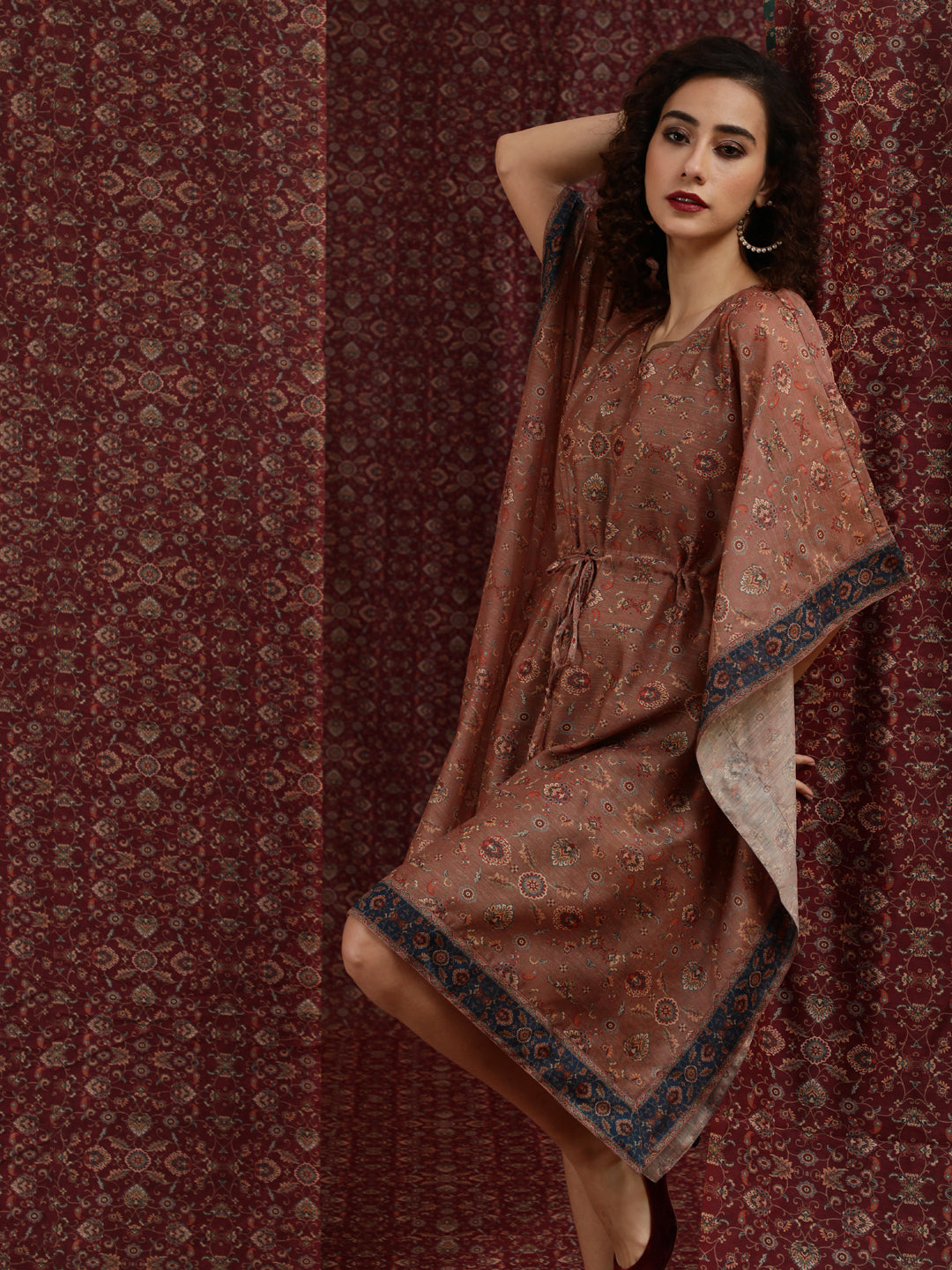 Women's Brown Printed Kaftan Dress