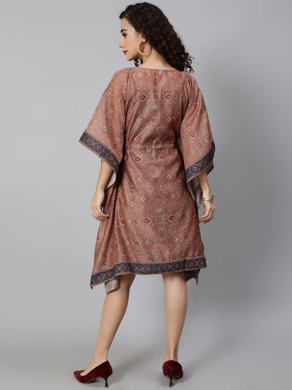 Women's Brown Printed Kaftan Dress