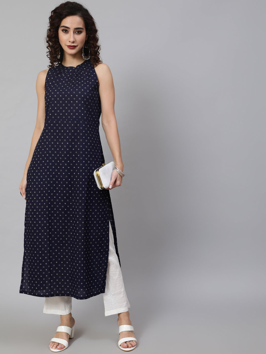 Women's Navy Blue Printed Kurta