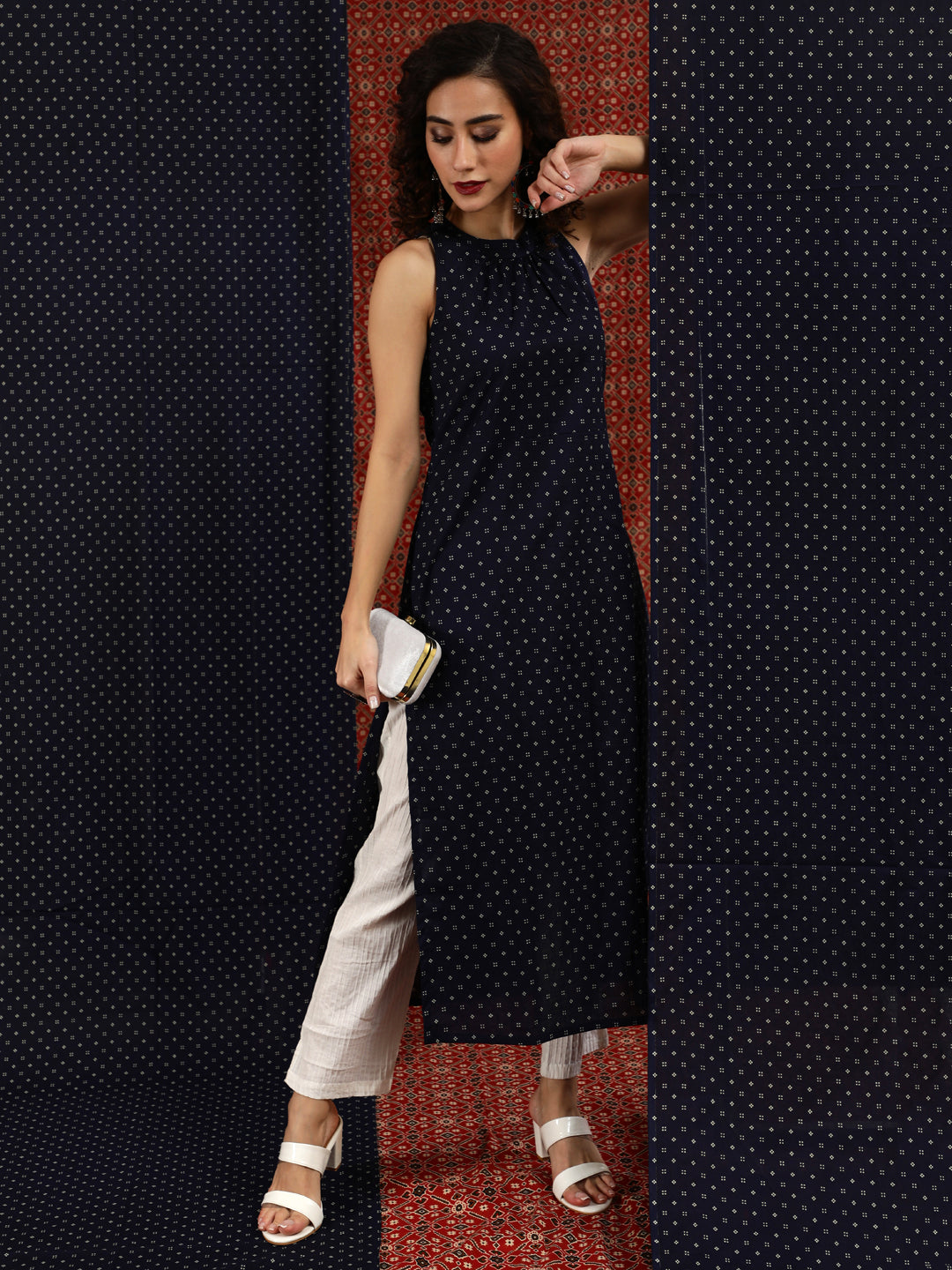 Women's Navy Blue Printed Kurta