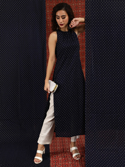 Women's Navy Blue Printed Kurta