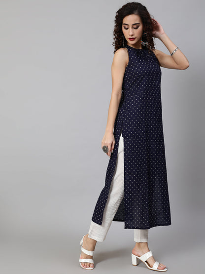 Women's Navy Blue Printed Kurta