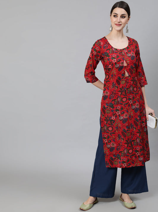 Women's Red Floral Print Kurta