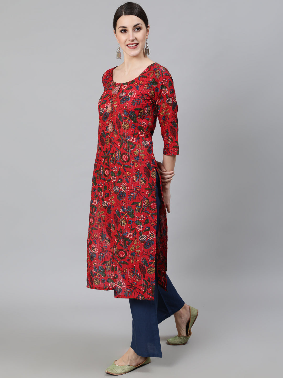 Women's Red Floral Print Kurta