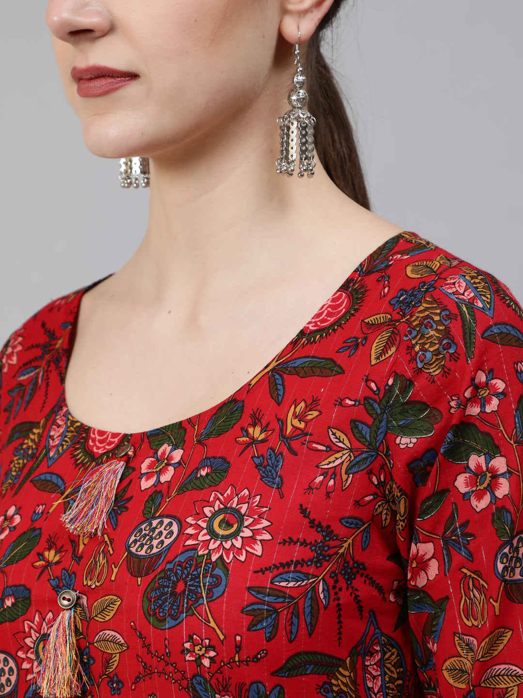 Women's Red Floral Print Kurta
