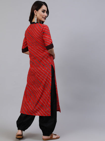 Women's Red Leheriya Print Button Down Kurta