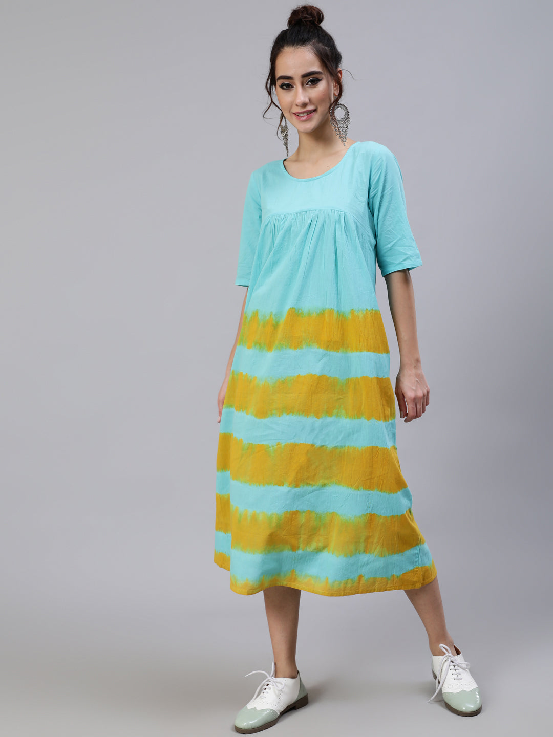 Women's Blue Tie & Dye A-Line Dress
