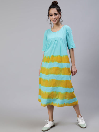 Women's Blue Tie & Dye A-Line Dress