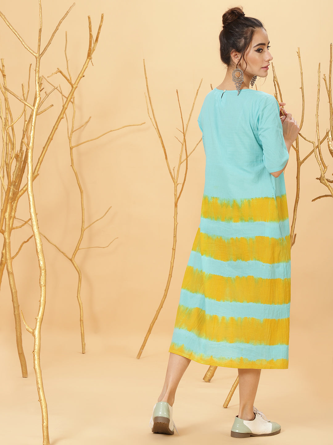 Women's Blue Tie & Dye A-Line Dress