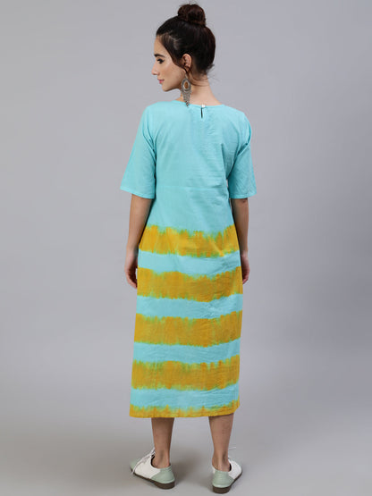 Women's Blue Tie & Dye A-Line Dress